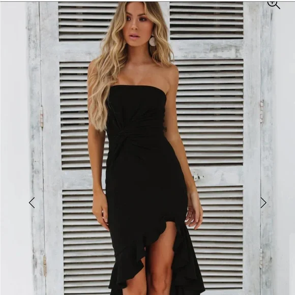 Black Strapless Midi Dress - Picture 2 of 11